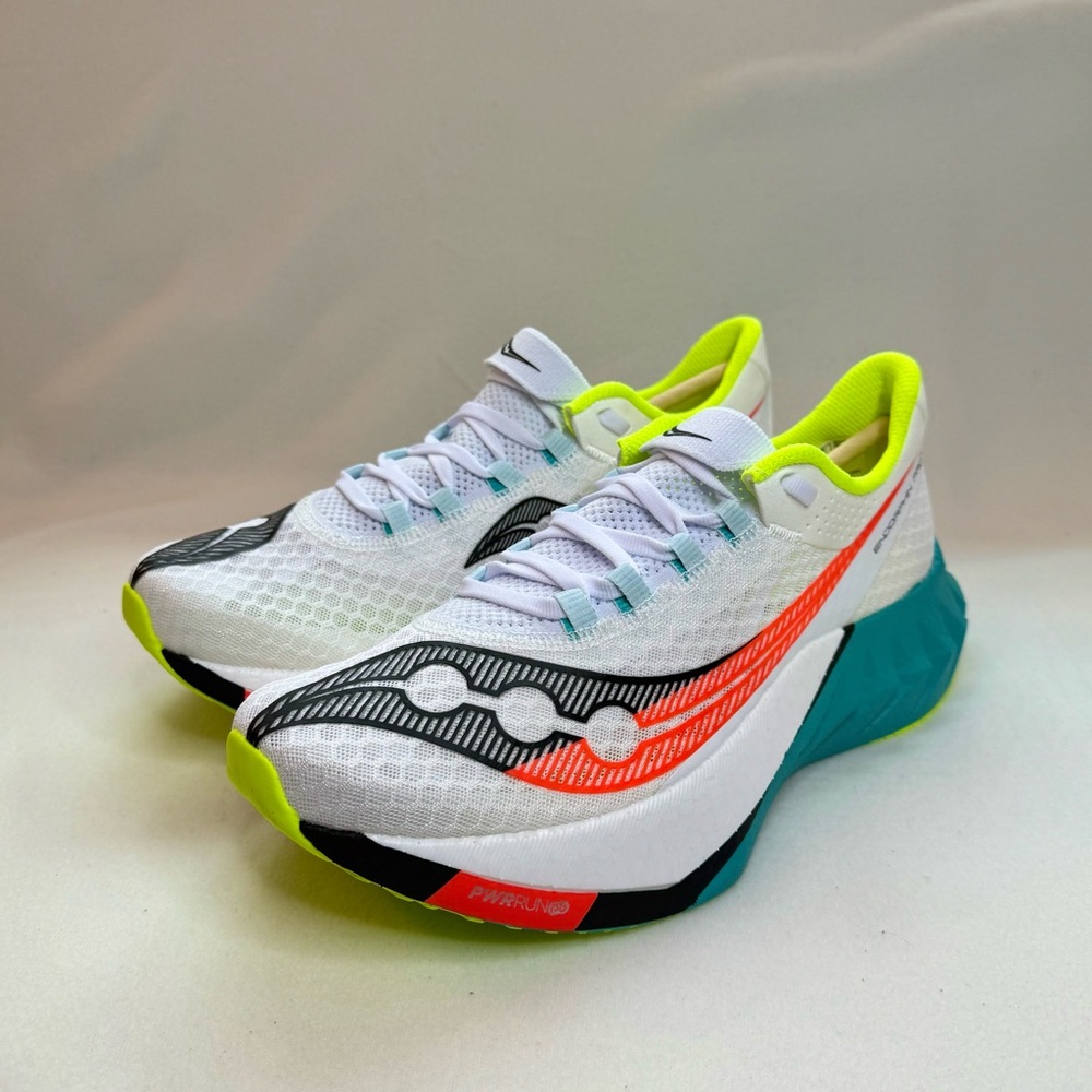 Saucony Women's Endorphin Pro 4 - White, Neon, and Teal